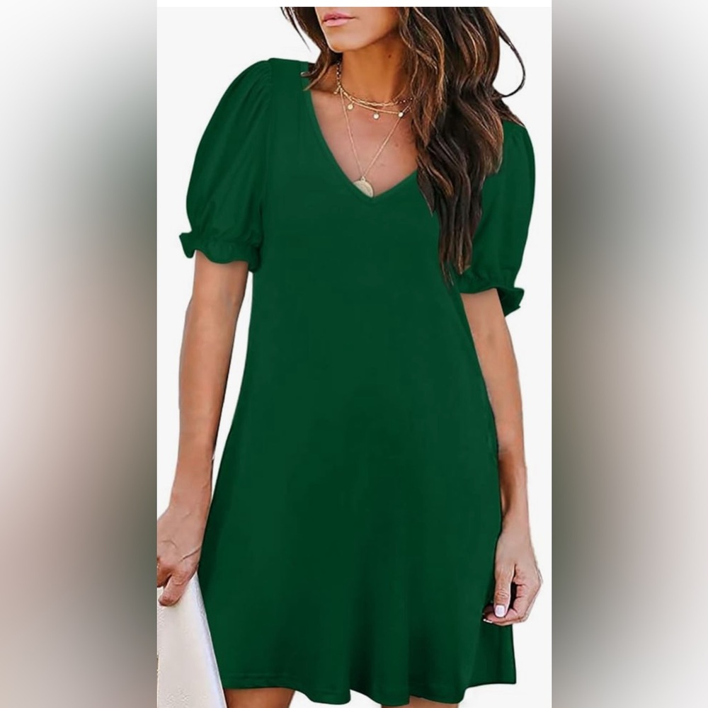 Green casual ruffle sleeve pocket dress NWOT size large